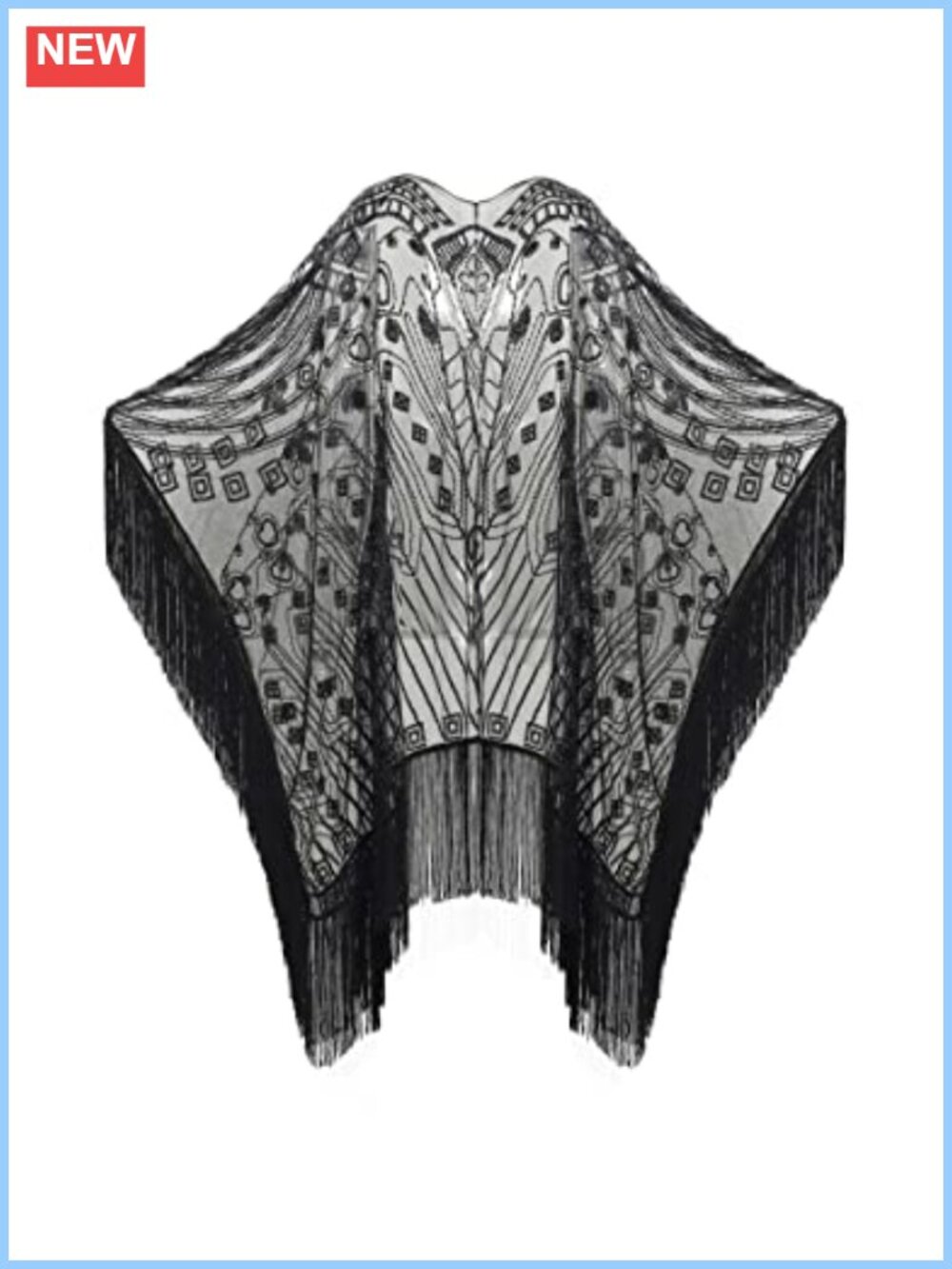 Sequin Beaded Fringed Shawl Wrap Evening Cover Up